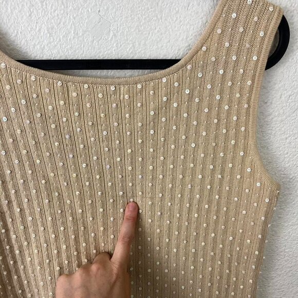 beige beaded sequin vintage 90s stretchy cropped tank top - Picture 6 of 8